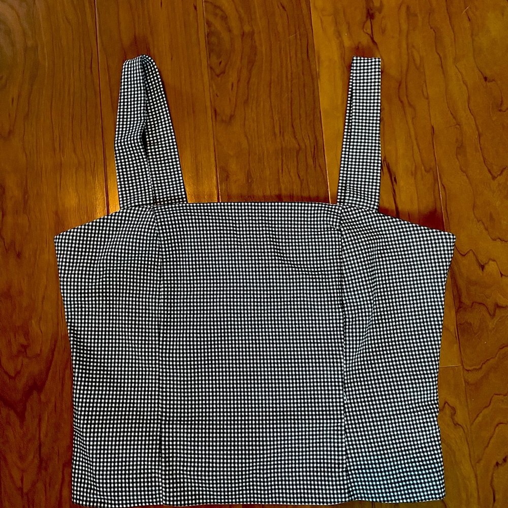 Cupcakes & Cashmere Gingham Plaid Black and White Crop Top